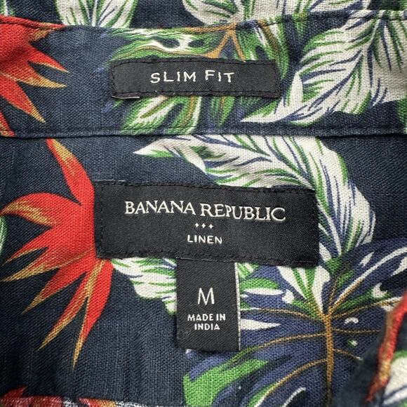 Banana Republic Shirt Mens Medium Floral Linen Blend Slim Fit Hawaiian Casual - Picture 2 of 15
